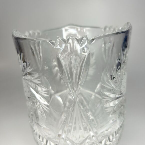 9” Hand Cut Crystal Lead Glass Vase Pinwheel Star Of David Heavy Vintage - Picture 10 of 10